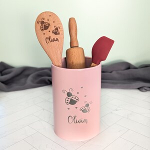 Kids cooking set, Toddler baking set, Play kitchen accessories, Engraved rolling pin, Niece gift from aunt,