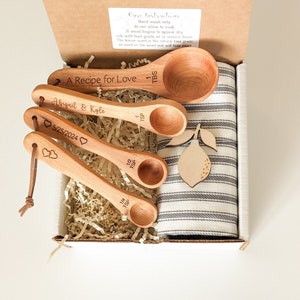 Measuring cups, Engagement gift box for couple, Bridal shower gift basket, Wedding gift for couple, Spoons & Towel