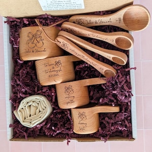 Wedding gift box, Cherry measuring cups and spoons, Personalized gift for couple,