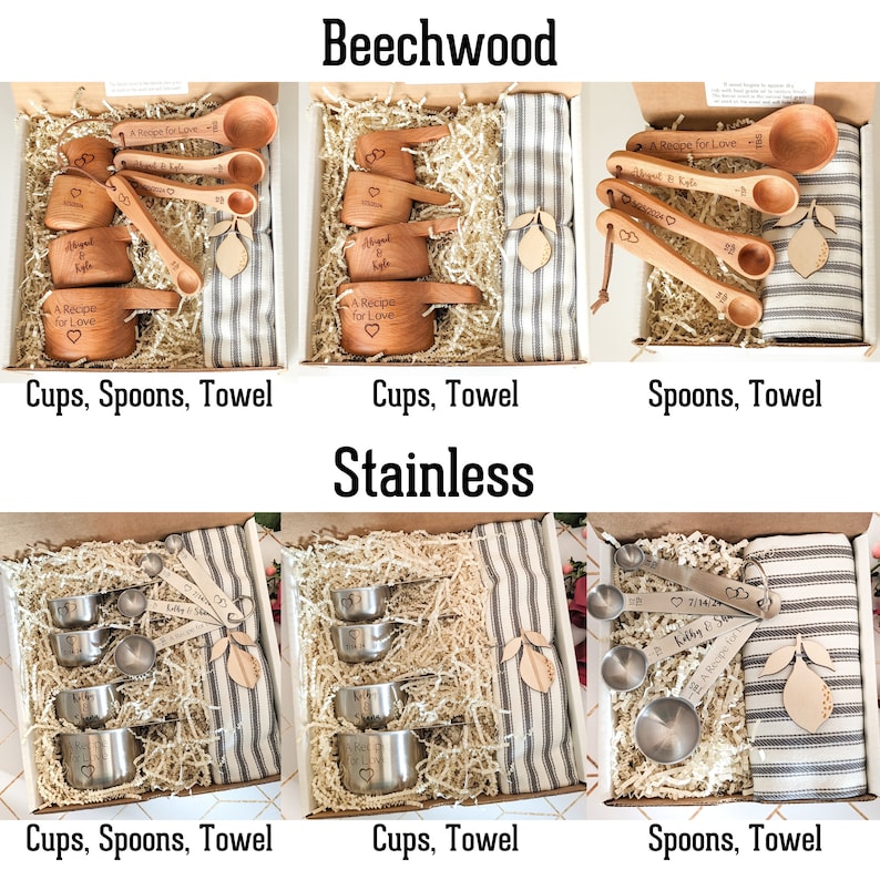 Personalized Measuring cups set: Wedding gift box for couple, Bridal shower gift basket