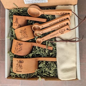 Baking gift set of Wooden Measuring Cups and Spoons: Gnome Kitchen gift for her