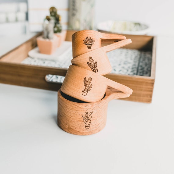 Gift Box, Wood Measuring Cups, Measuring Spoons, Cactus, Baking