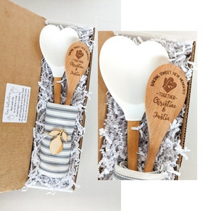 Engagement gift box for bride, Spatula, Personalized wooden spoon, Baking gifts, Bridal shower gift,