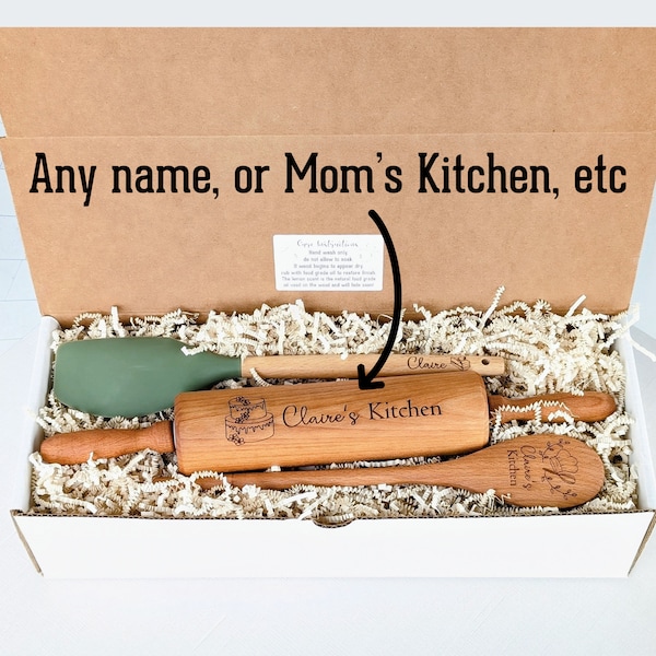 Mothers day gift box, Baking gifts, Mothers day gift from daughter, Engraved rolling pin, Kitchen utensils,