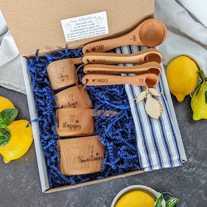 Baking box, Housewarming gift basket, New home gift box, Measuring cups, Wood measuring spoons,