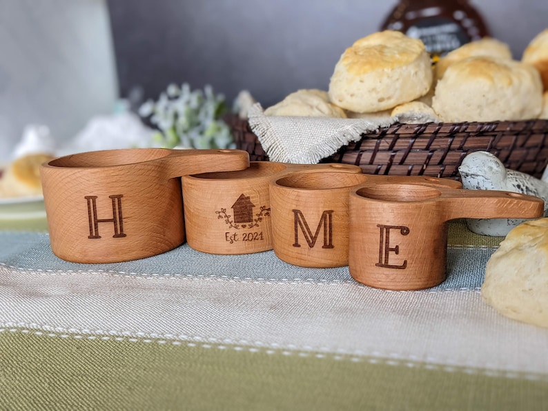 Housewarming gift basket, Wood measuring cups, Measuring spoons, Realtor closing gift for buyer, image 3