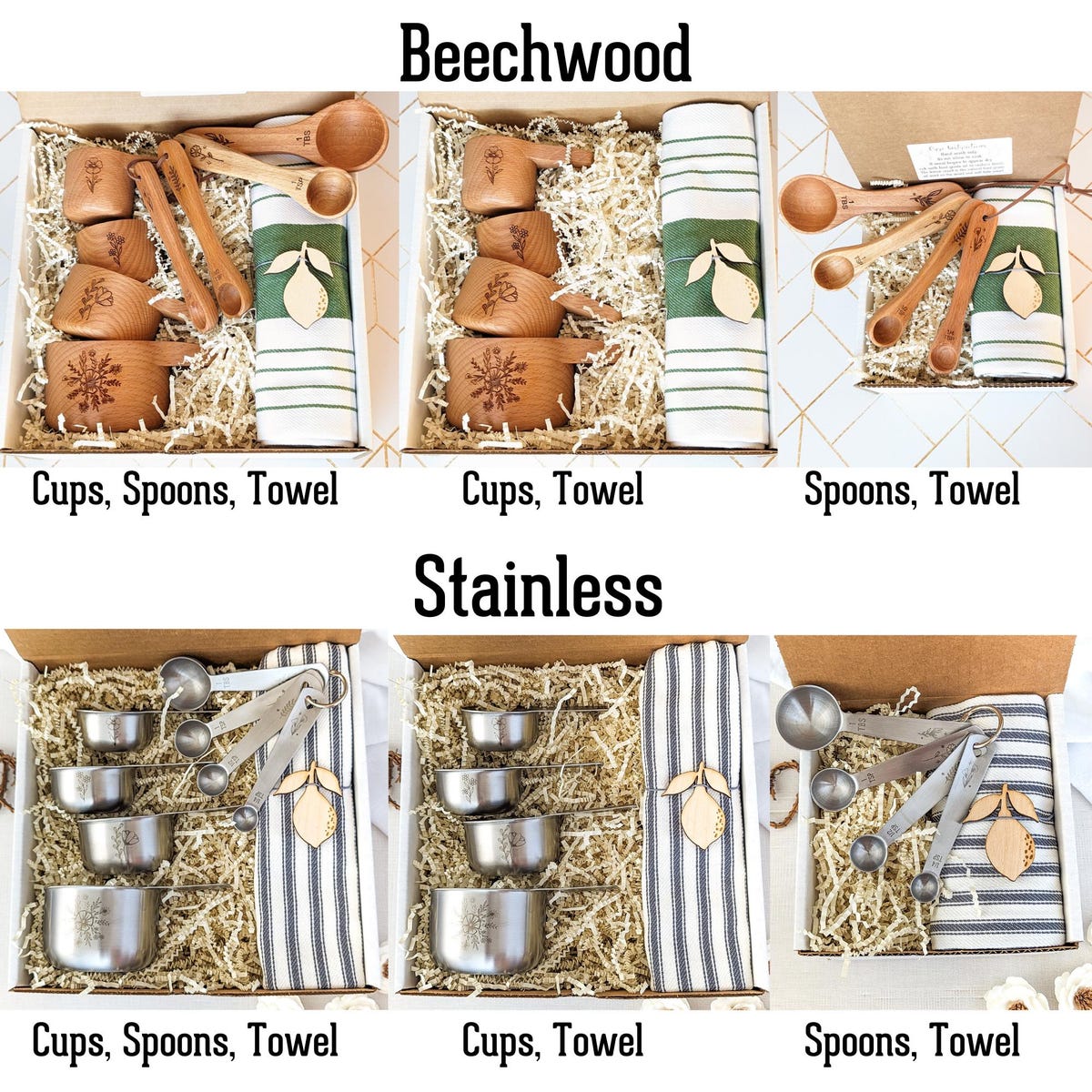 Wildflower Laser Engraved Stainless Steel Measuring Cups and Spoons: Baking Gift Set for Bakers