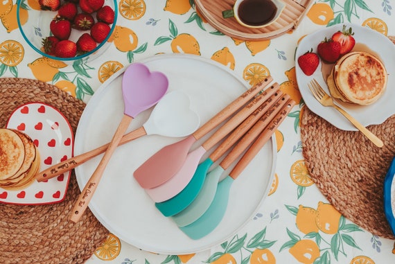 Wooden Cooking Spatula, Silicone Spatula, Wooden Utensils, Baking Gifts,  Bridal Shower Gift, 