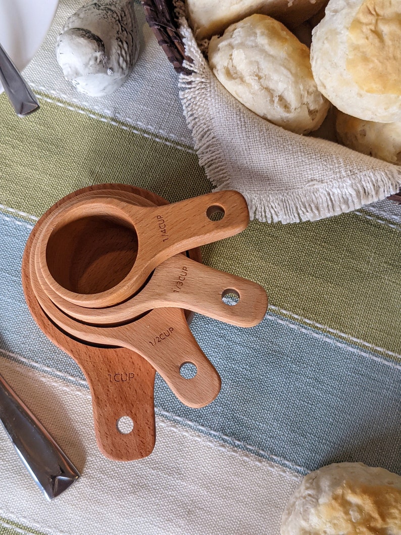 Wooden measuring cups, Measuring spoons, Baking gifts, Floral, Flowers, 50th birthday gift for women, Mom gift, image 4