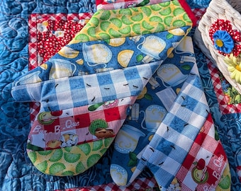 Oven mitts, Unique potholders, Outdoor tablecloth picnic set, Silverware holder,