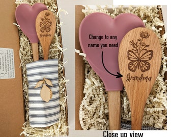 Grandma gift box, Personalized wooden spoon, Baking gifts, 80th birthday gift for women,