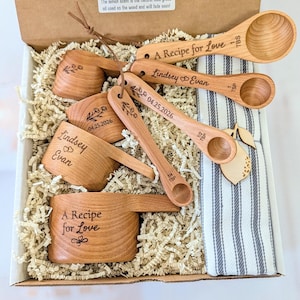 Wooden Measuring Cups & spoons, Wedding Gift for Couple, Bridal Shower Gift for Bride
