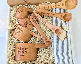 Wooden Measuring Cups & spoons, Wedding Gift for Couple, Bridal Shower Gift for Bride