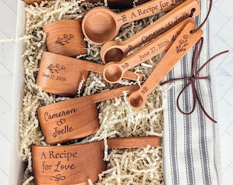 Wooden Measuring Cups and spoons, Wedding Gift for Couple, Bridal Shower Gift
