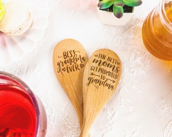 Engraved wooden spoons, Pregnancy announcement, Baby announcement grandparent, Grandma gift,