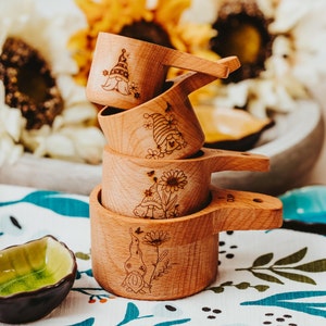 Wood measuring cups, Measuring spoons, Gnome kitchen, Gifts for bakers, Teacher retirement gift,