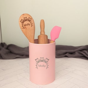 Wooden kitchen toys, Owls, Kids rolling pin, Personalized spatula, Granddaughter gift, Niece gift from aunt,