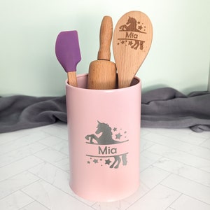 Wooden kitchen toys, Unicorn gifts for little girls, Personalized spatula, Kids rolling pin, Granddaughter gift, Niece gift from aunt,