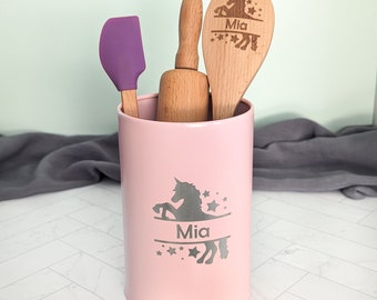 Wooden kitchen toys, Unicorn gifts for little girls, Personalized spatula, Kids rolling pin, Granddaughter gift, Niece gift from aunt,