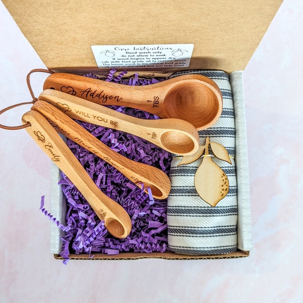 Will you be my bridesmaid gift, Maid of honor proposal box, Bridesmaid gift set of 6, Wood measuring cups, Measuring spoons, Baking gifts,