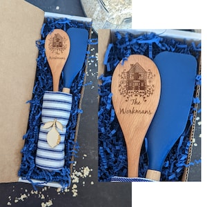 Housewarming gift basket, New home gift, First home gift, Personalized wooden spoon, Spatula, Closing gift for buyers,