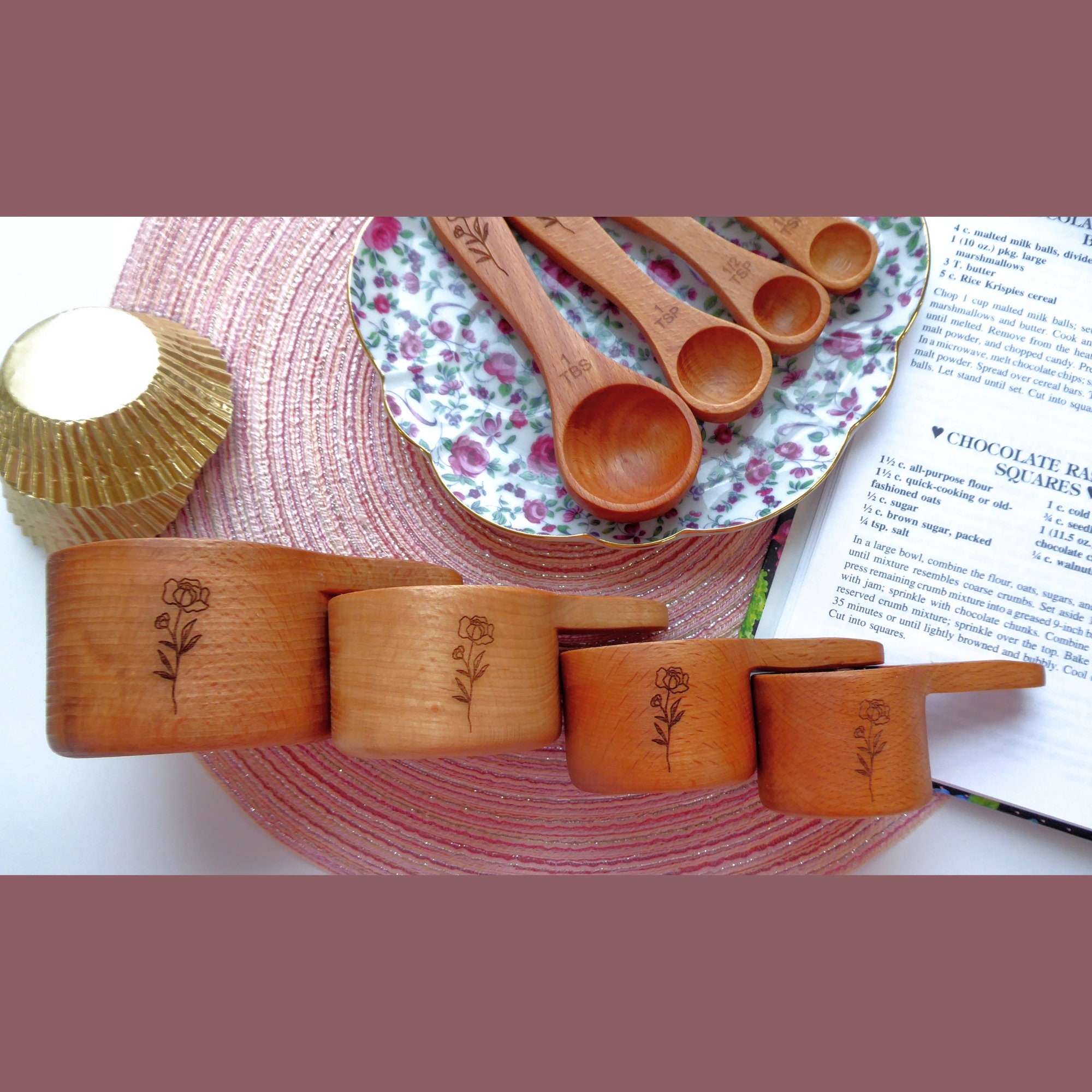 Wood Measuring Cups, Measuring Spoons, Baking Gifts, Bridal Shower Gift,  Engagement Gift Box for Bride, 