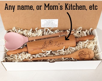 Mothers day gift box, Engraved rolling pin, Mothers day gift from daughter, Mother in law gift, Grandma gift,