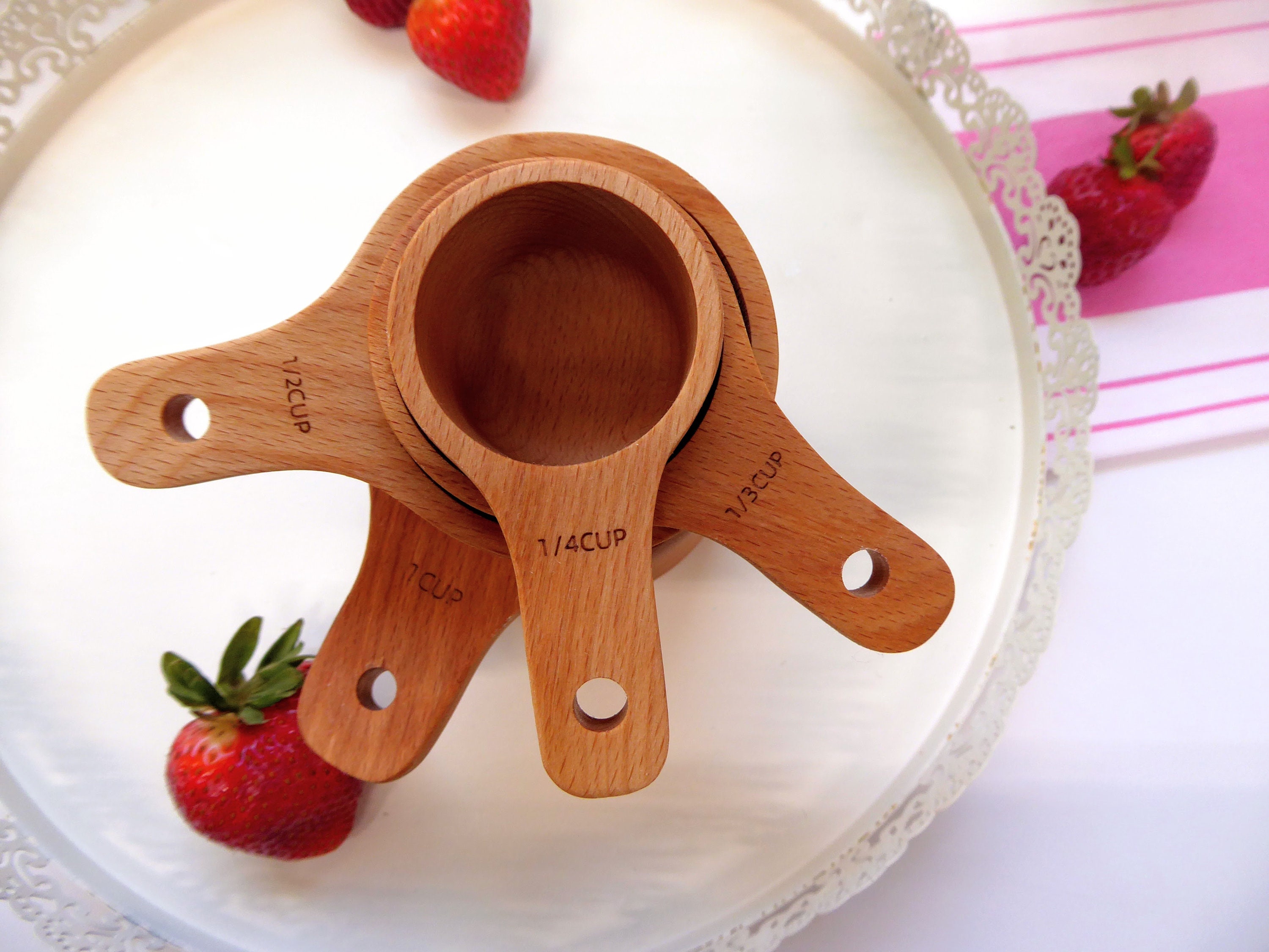 Wood Measuring Cups, Measuring Spoons, Strawberry Kitchen, Mothers Day Gift  Ideas for Grandma, Mimi Gifts, 