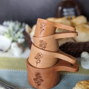Wooden measuring cups, Measuring spoons, Baking gifts, Floral, Flowers, 50th birthday gift for women, Mom gift, image 2