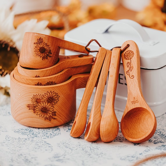 Ceramic Measuring Spoons Gift Set Multi-color Floral Design Gold