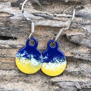 Hand enamelled beach earrings on sterling silver ear hooks