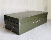 ViNTagE Metal Box, Vintage Green Metal Cash Box, Industrial Style Metal Box, Vintage Metal Deed Box, Industrial Decor Storage Trinket Box