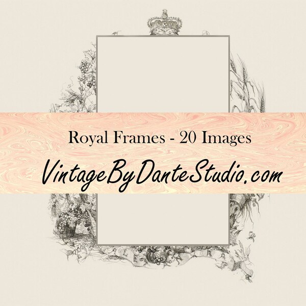 Royal Frames - 20 Images DIGITAL DOWNLOADS Fine Detail India Ink Drawn Frames Collage Sheets Vintage Junkjournal Digital Download Ephemera