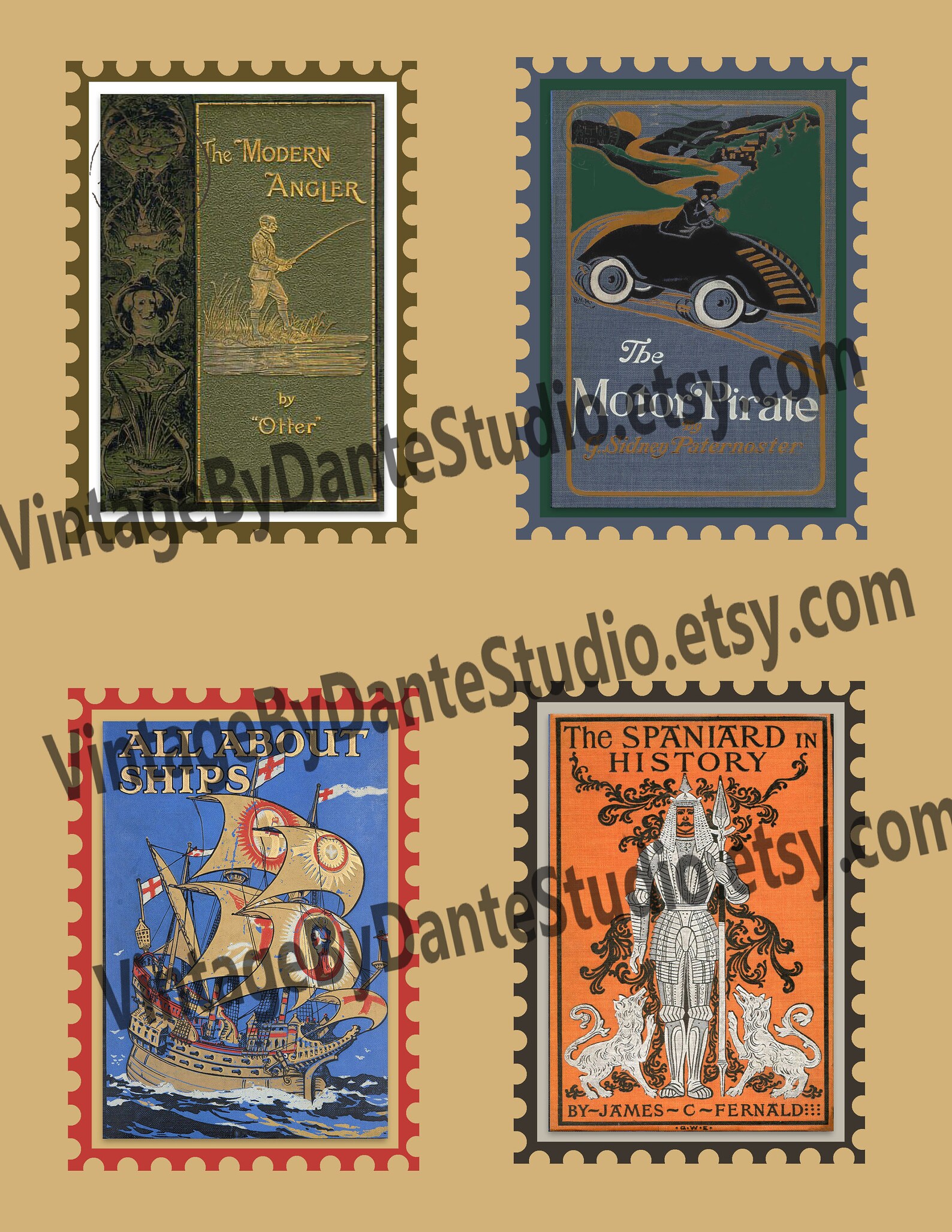 Set of 8 Large postage Stamps From Vintage Book Etsy