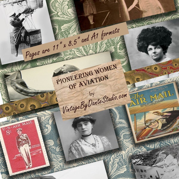 Pioneering Women of Aviation Vintage Photos DIGITAL DOWNLOAD Junk Journal Pages