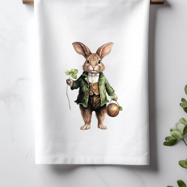 St. Patrick's Day Bunny Kitchen Tea Towel, Clover, Decorative Bunny, Towel Decoration, Decorative Gift, Gift Towel