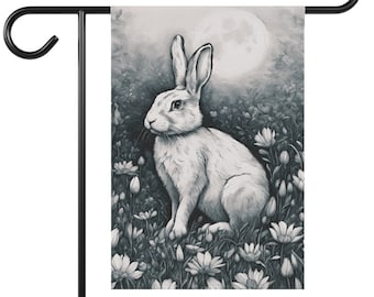 Ostara Garden Flag, Hare at Night by Full Moon, Wheel of the Year, Spring Equinox, Garden Banner