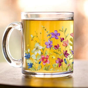Summer Flowers Glass Cup For Flower Lover Botanical Glass Tea Mug Floral Glass Gift For Iced Coffee Glass Cup For Her
