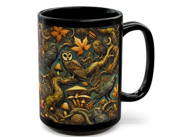 Goblincore Kaffeebecher Dark Academia Eulen Krähe Pilz Wald