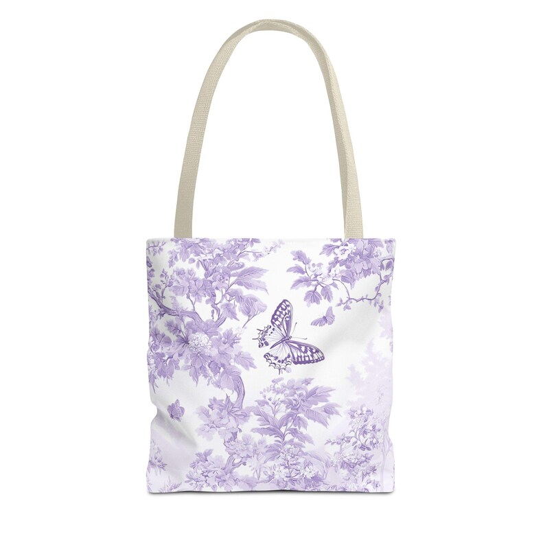 Purple Toile Butterfly Garden Tote Bag Elegant Women's Carryall image 4