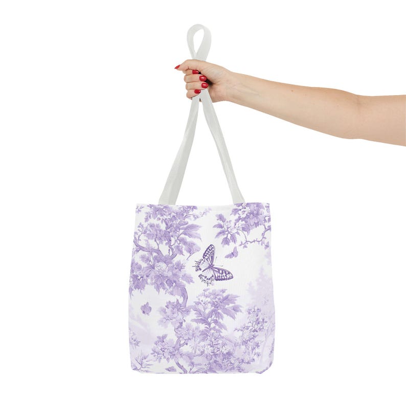 Purple Toile Butterfly Garden Tote Bag Elegant Women's Carryall image 3