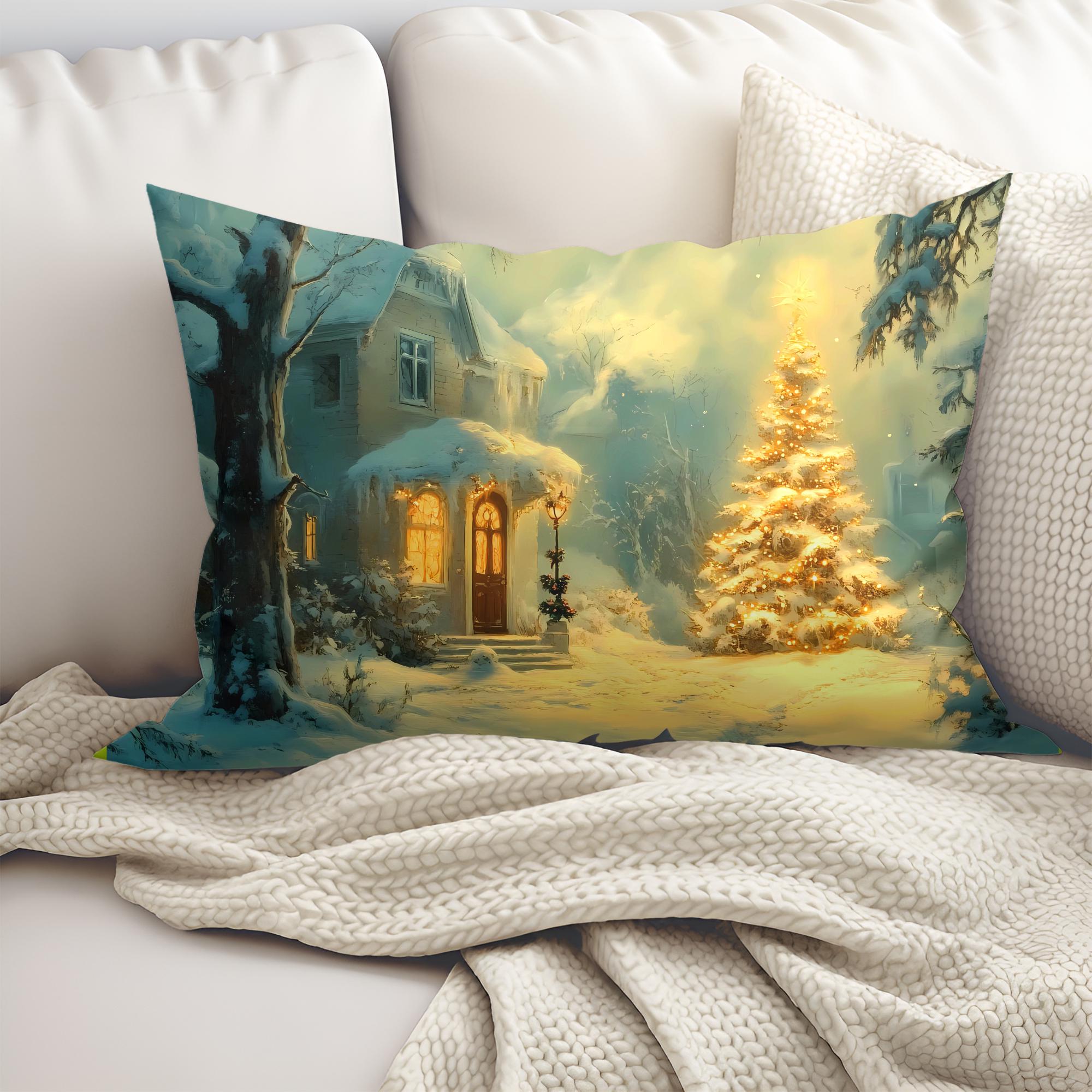Golden Christmas Tree Pillow Snowy Farmhouse Winter Wonderland Decor - Etsy