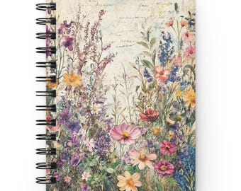 Vintage Wildflower Field Journal French Floral Spiral Notebook