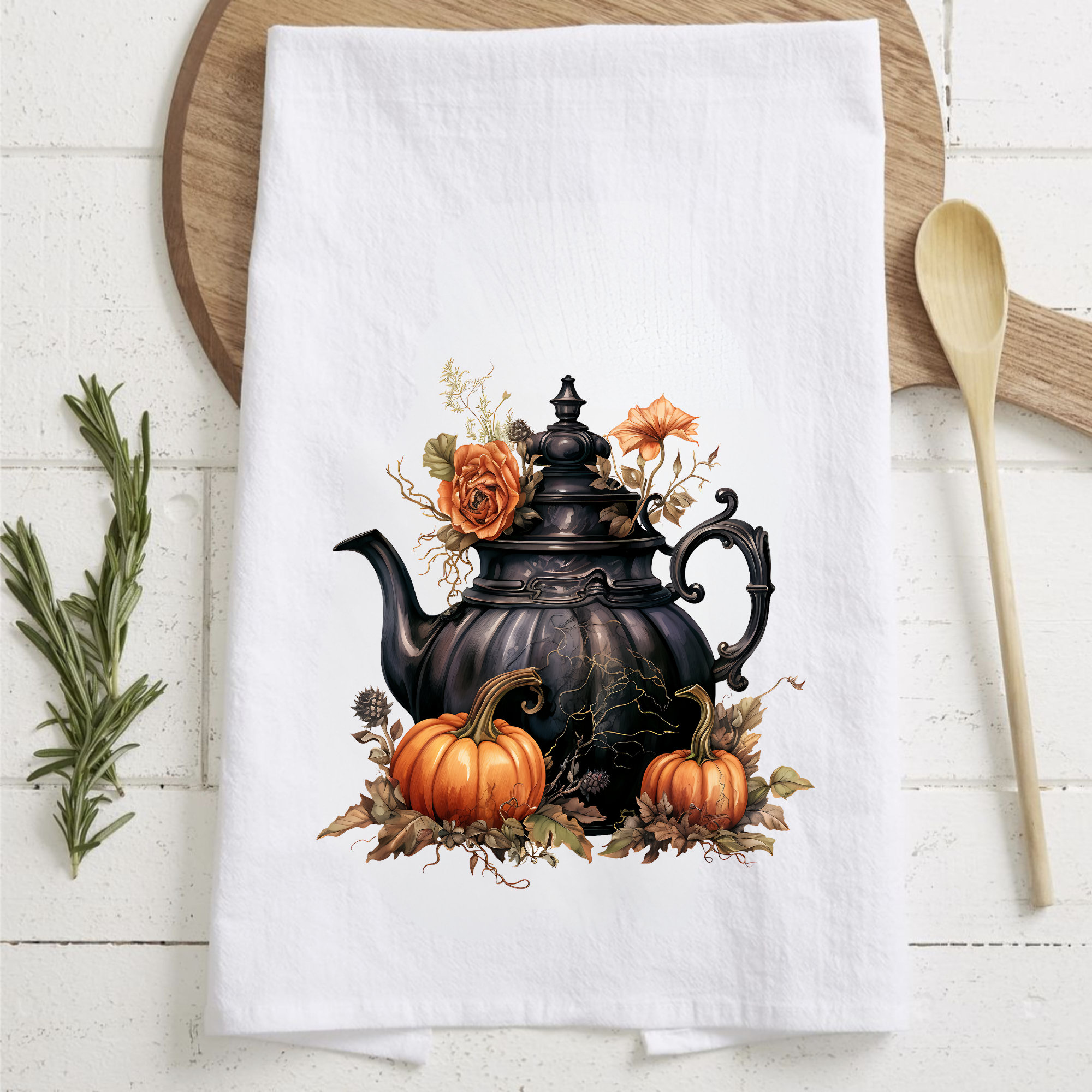 Vintage Gothic Halloween Teapot Tea Towel Vintage Halloween Pumpkins Witches Teapot Autumn Fall Kitchen Decor For Tea Lovers Kitchen Towel