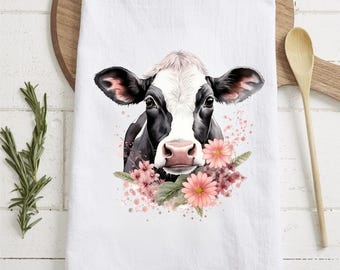 Floral Cow Kitchen Towel Spring Farmhouse Decor