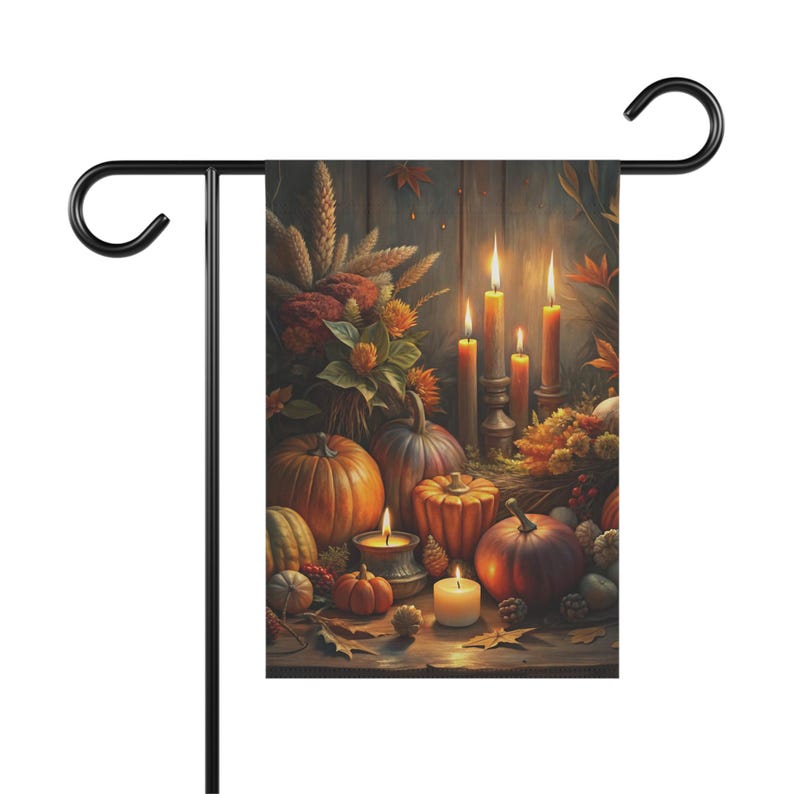 Dark Autumn Floral Garden Flag Thanksgiving Pumpkin Porch Decor image 2