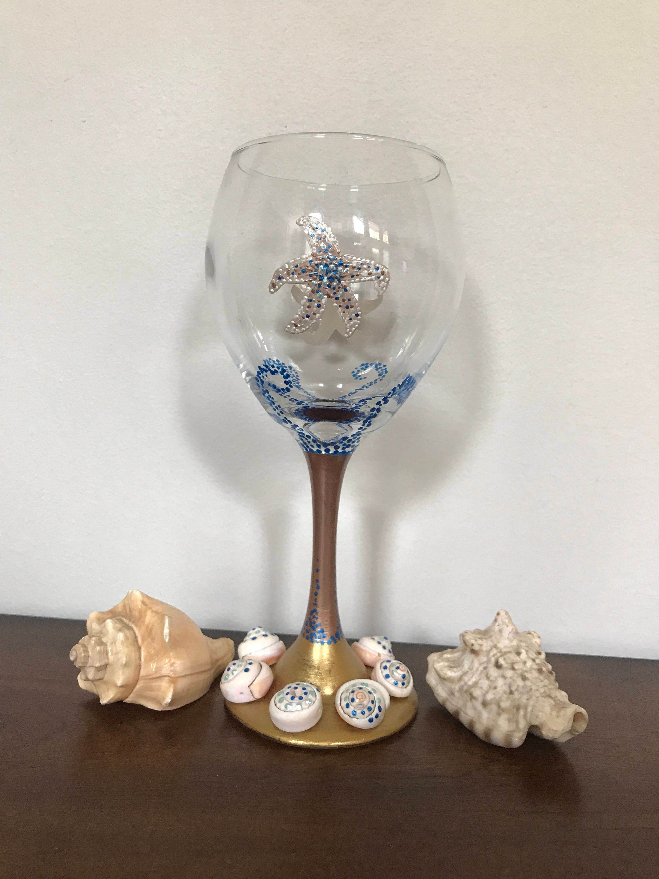 Handpainted Starfish Wine Glass with seashell base Etsy