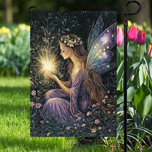 Schöne Nacht Fee Aura Garten Flagge Nachtgarten Lichterkette Fantasy Fairyland Garden Banner dunkel Botanischer Garten mystisch Yard Art