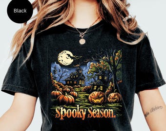 Retro Spooky Season Comfort Colors Cotton Tshirt Halloween Fashion Shirt Seasonal Spooky Apparel Retro Haunted Town Unisex Shirt Halloween