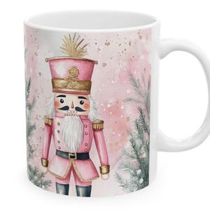 Pink Nutcracker Christmas Coffee Mug Festive Winter Holiday Tea Cup For Her